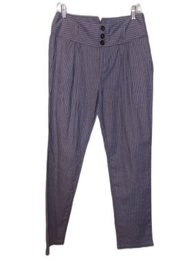 Sundance Linen Cotton Pants Chambray Blue & white Stripe Size 6